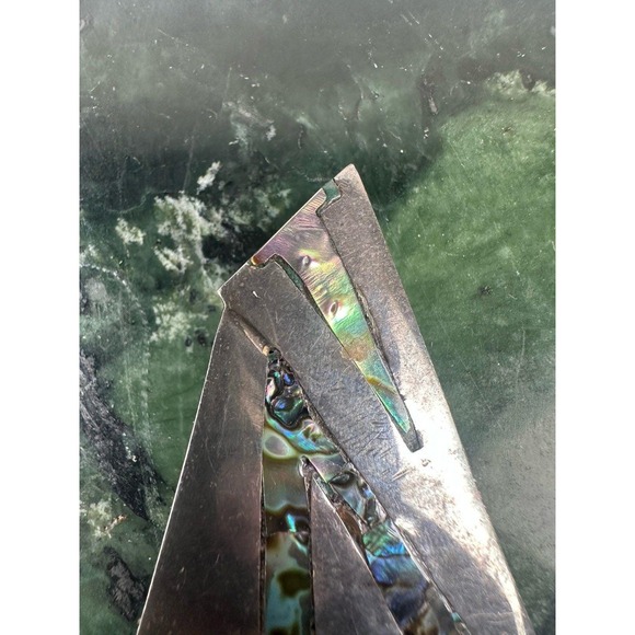 Vintage 925 Sterling Silver Abalone Shell Inlay Geometric Pin Brooch Signed - Picture 3 of 11